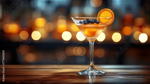 Cocktail Martini with Orange Garnish on a Glass