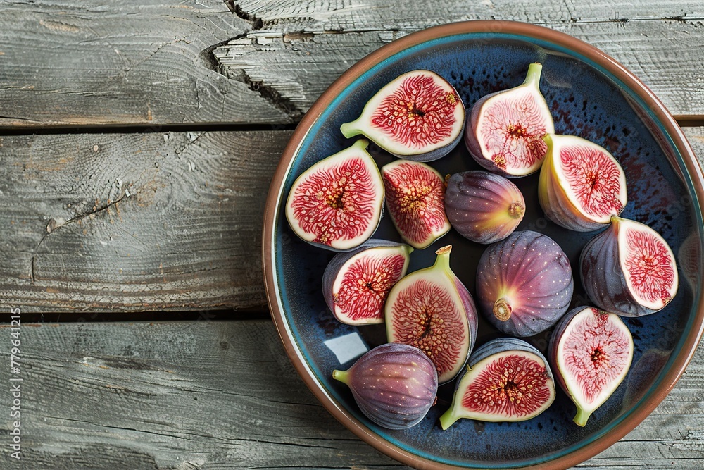 Fresh figs in plate on wooden table