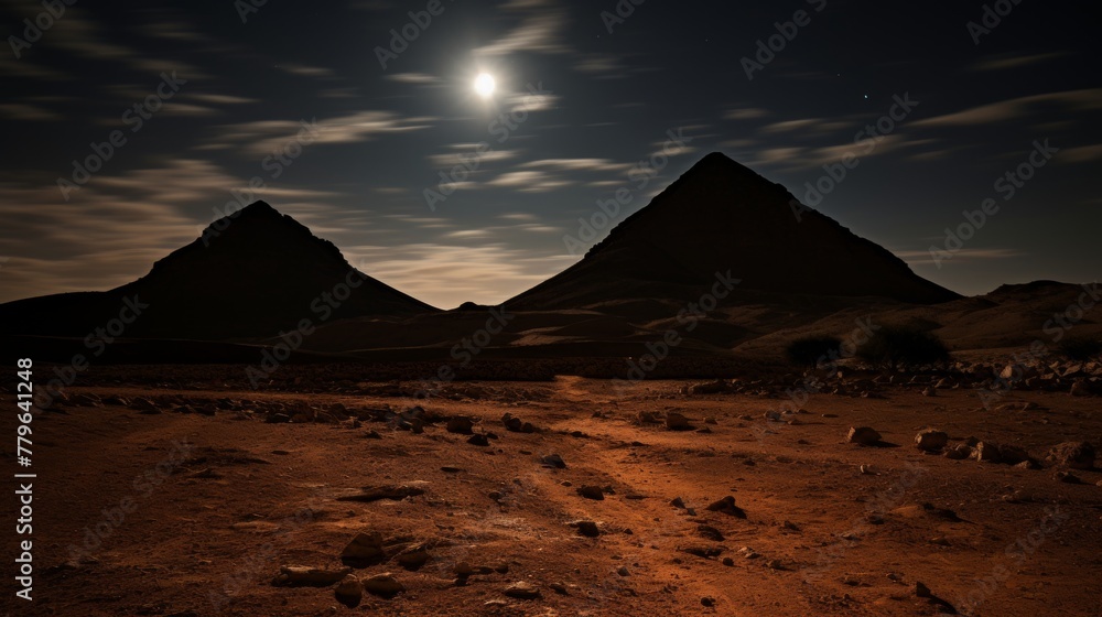 Majestic pyramid glowing under the enchanting moonlight at the summit of a towering mountain Majestic pyramid glowing under the enchanting moonlight at the summit of a towering mountain