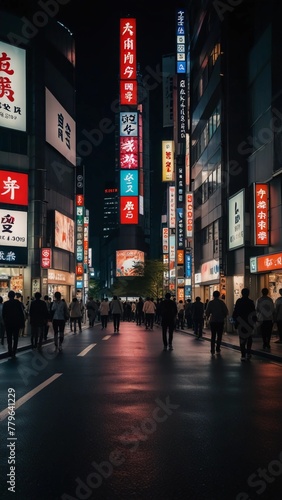 "Discover the modernity of Japan's capital city through its bustling streets and neon-lit markets." A Digital Artwork ar.9:16.