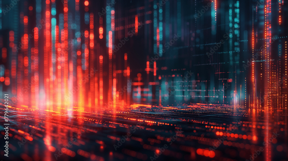 Fototapeta premium A computer generated image of a cityscape with red and blue lights