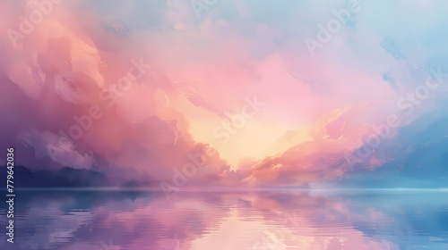 Mauve and sky blue merge in a delicate and dreamy abstract scene, capturing the essence of a soft and tranquil sunset.