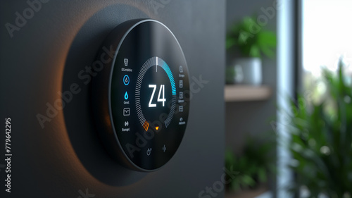 A smart thermostat with the number 24 on it photo