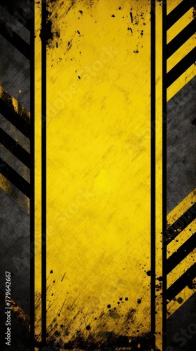 Yellow black grunge diagonal stripes industrial background warning frame, vector grunge texture warn caution, construction, safety background with copy space for photo or text design