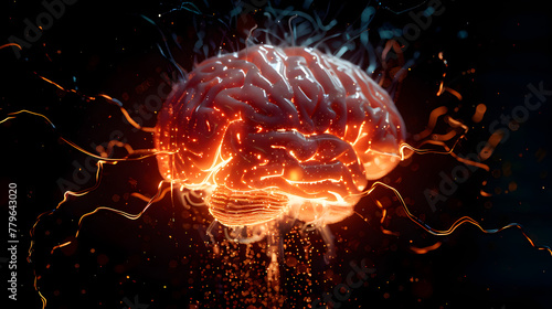 Brain with electric shock symbolizing epilepsy awareness and medical research photo