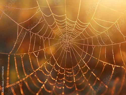 A spider web with a golden background. The web is very intricate and has a lot of detail