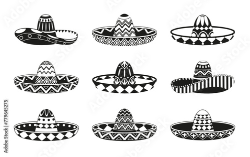 Sombrero. Mexican hat set vector design illustration isolated on white background. Mexican hat black icon. Cinco De Mayo symbol. Vector illustration.