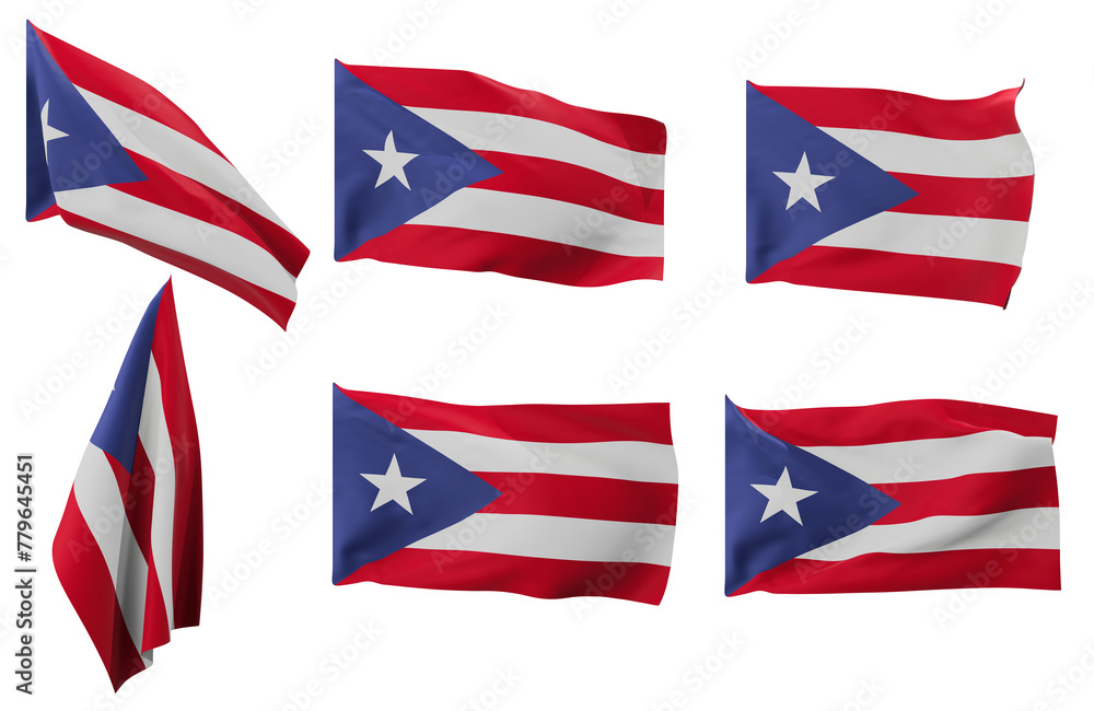 Large pictures of six different positions of the flag of Puerto Rico