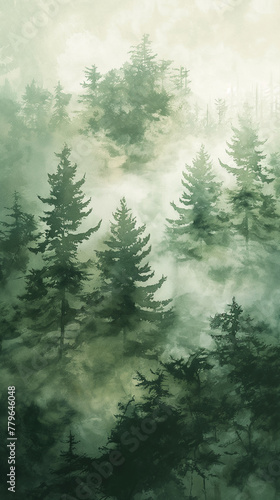 A forest with trees in the background and a misty sky © CtrlN