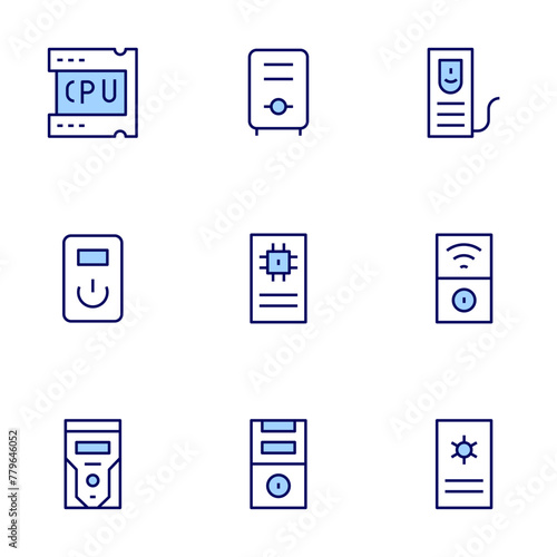 CPU icon set. Duo tone icon collection. Editable stroke, cpu, datastorage, cputower, case. © Uimega.com