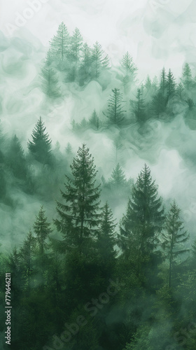 A forest with trees covered in mist