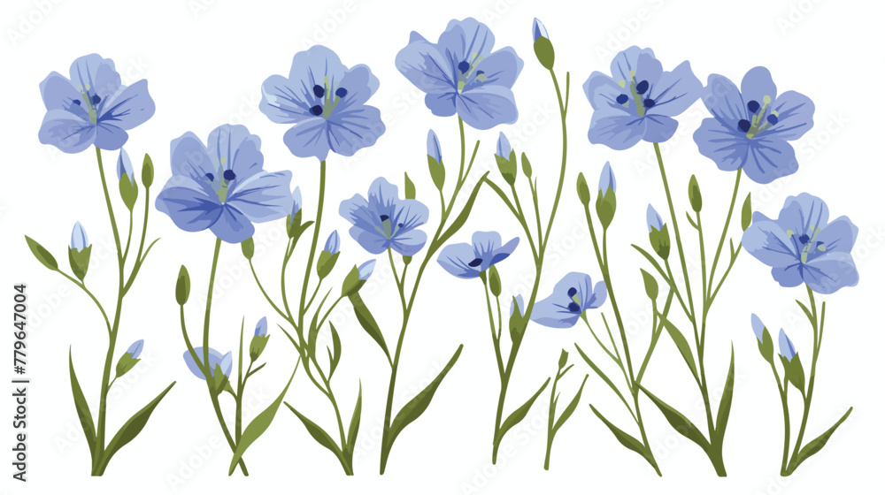 Flax blue flowers . flat vector isolated on white background