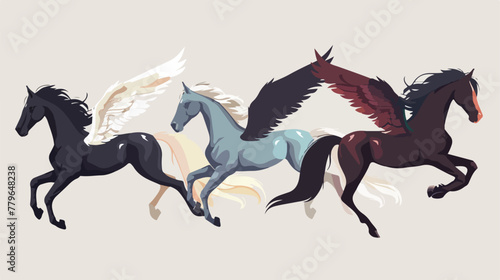 Flying horses Vector illustration with Grey Background
