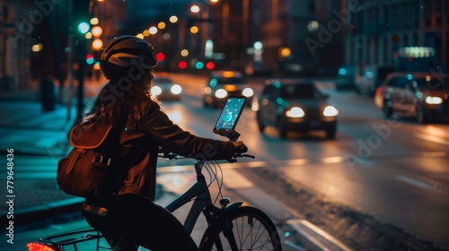Cyclist Navigating City Streets at Night © Emiliia