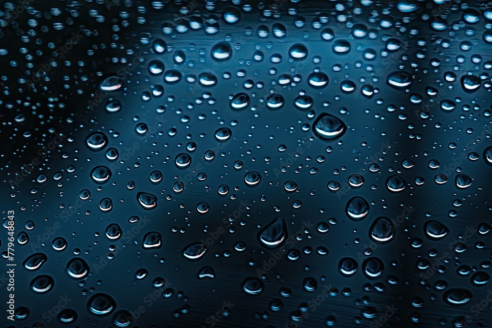 The image is of a window with raindrops on it. The raindrops are small and scattered, creating a sense of movement and fluidity