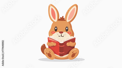 Funny animal read book. Cute brown rabbit with textboo © Memona
