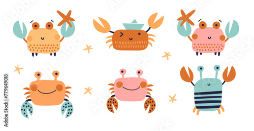 Set  with  crabs and starfish. Vector