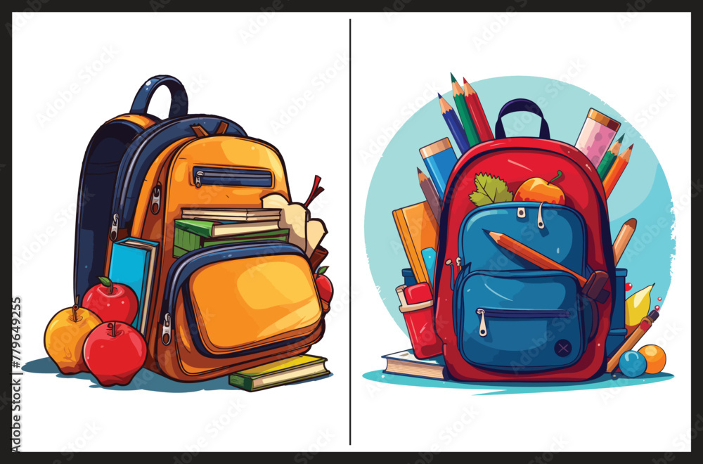 Fototapeta premium School backpack or kids schoolbag Vector illustration. Backpack Vector Illustration. Kids Backpack Vector.
