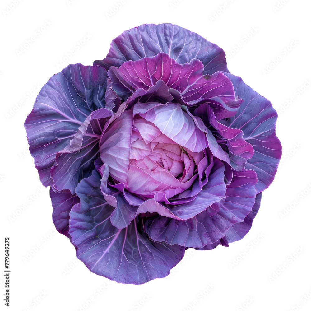 Obraz premium Purple cabbage with leaves on a Transparent Background