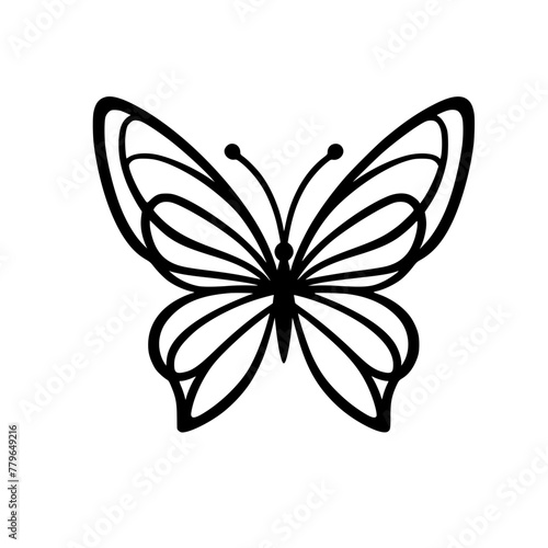 butterfly isolated on white. Black mono lines silhouette butterfly. 