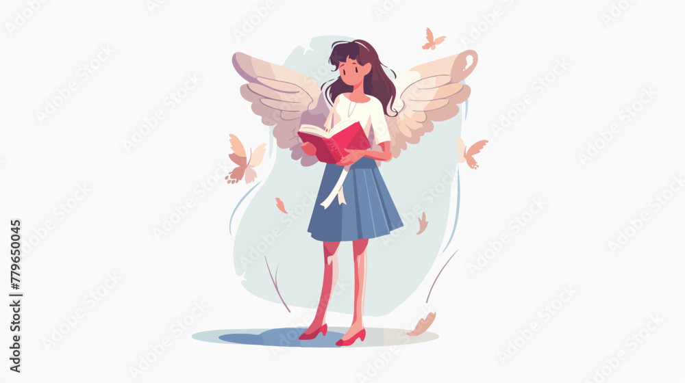 Girl angel standing and holding book in hands vector isolated