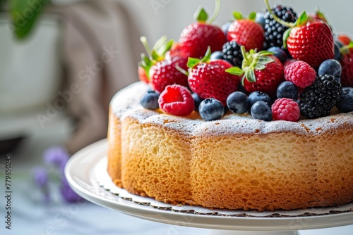 Selective focus on classic homemade sponge cake