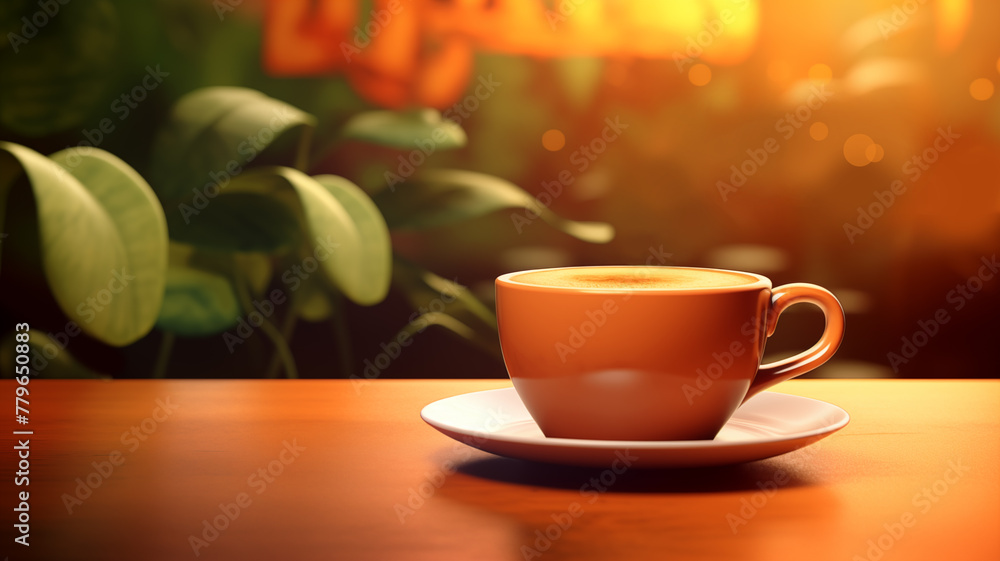 Hand drawn illustration of fragrant coffee on warm background	
