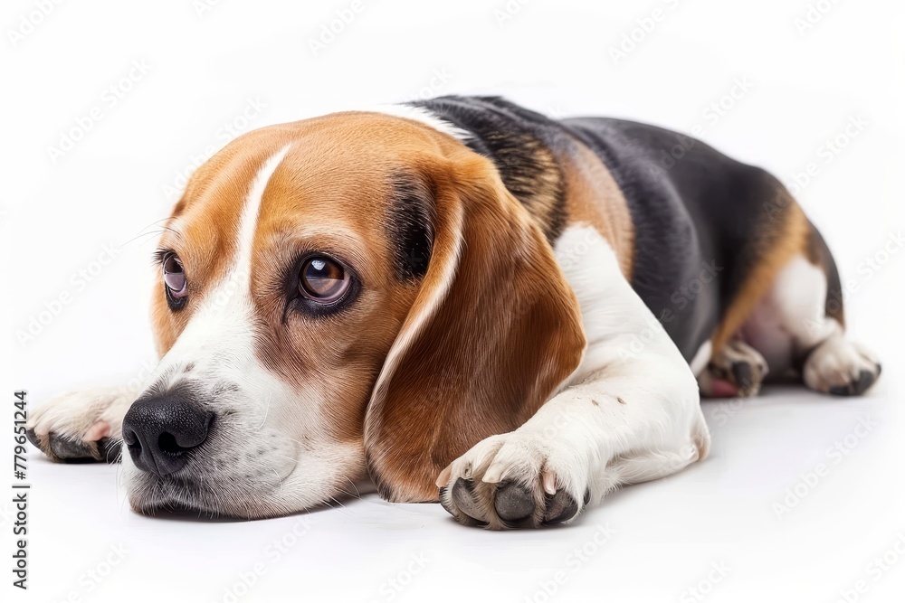 Single beagle on white background