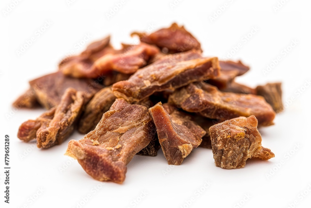 Single training treat ideal for obedience tricks and rewards Beef and bacon flavor Selective focus White background Single training treat ideal for obedience tricks and rewards Beef and bacon flavor Selective focus White background
