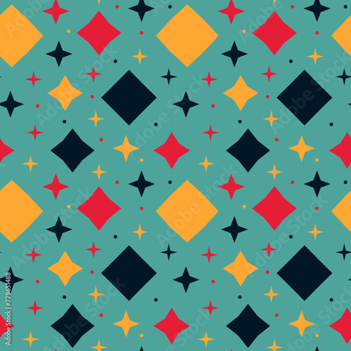A vibrant seamless pattern of stars and squares