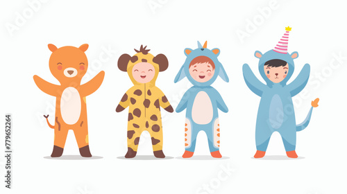 Happy cute kid wear animal party costume flat vector isolated
