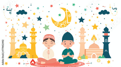 Happy moment of ramadhan flat vector isolated on white