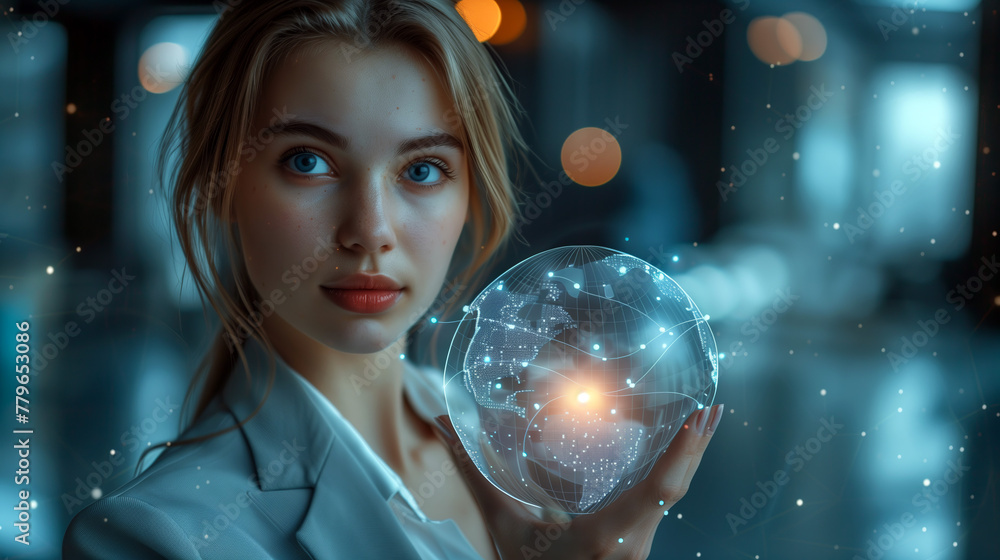 Naklejka premium Young Innovator Engaging with Digital World, Holographic Interface Concept