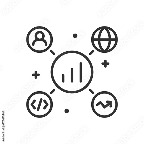 Analytics, linear icon. Components and data for analytics and chart. Line with editable stroke