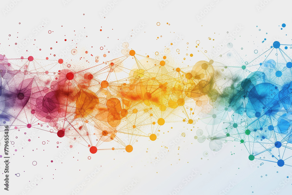 Abstract futuristic wave with colorful lines connecting dots. digital data communication background. Abstract futuristic wave with colorful lines connecting dots. digital data communication background.