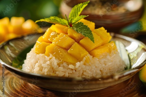 Thai dessert made with sticky rice and mango © VolumeThings