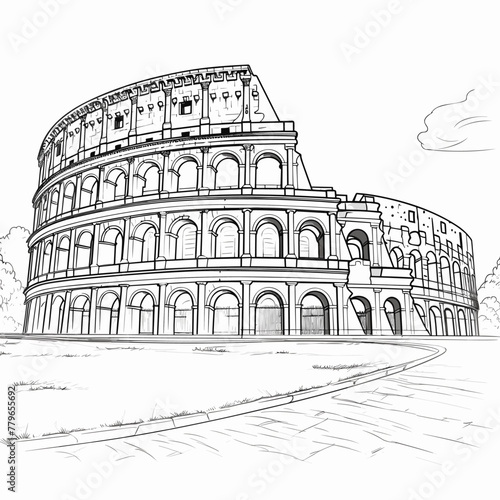 Colosseum hand-drawn comic illustration. Colosseum. Vector doodle style cartoon illustration