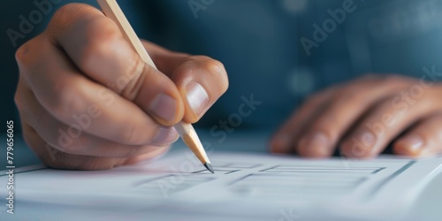 A person is writing with a pencil on a piece of paper. The pencil is being used to fill in a crossword puzzle. The person appears to be focused and engaged in the task