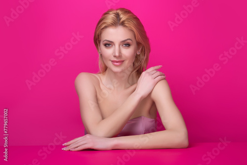 Sensual lovely beauty young woman in studio. Portrait of beautiful girl. Pretty girl face on isolated background. Sensual look of attractive seductive charming lady.