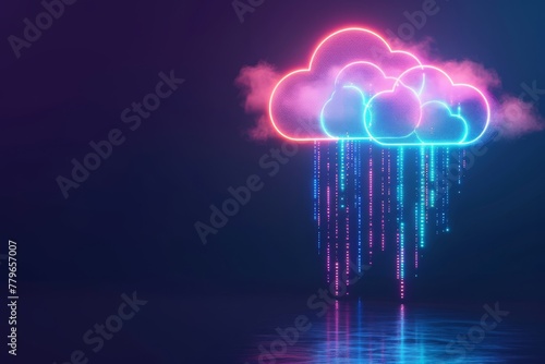Wallpaper Mural A fluffy white cloud suspended in the sky, defying gravity and creating a mesmerizing sight, A neon representation of data transfer from NAS to cloud, AI Generated Torontodigital.ca