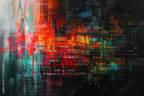 Vibrant Abstract Painting With Varied Colors and Shapes  A network firewall abstractly portrayed through art  AI Generated