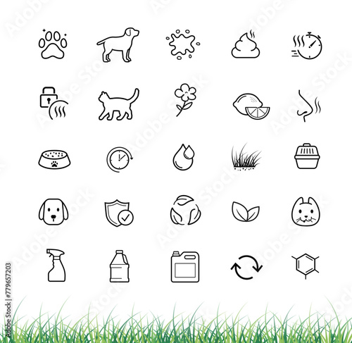 Set icons for urine odor eliminator, remover. The outline icons are well scalable and editable. Contrasting vector elements are good for different backgrounds. EPS10.