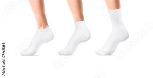 Blank white long, low cut, ancle socks on leg mockup