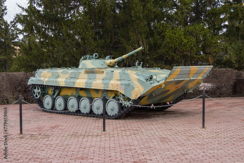 Uralsk, Oral, Kazakhstan (Qazaqstan), 07.04.2024 - Exhibition BRM reconnaissance combat vehicle on Victory Square in Uralsk.