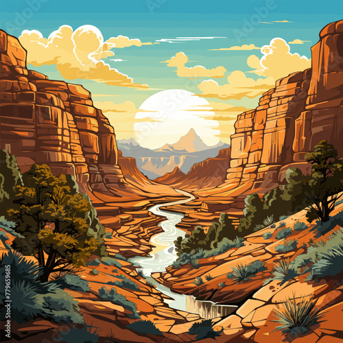 Grand Canyon. Grand Canyon hand-drawn comic illustration. Vector doodle style cartoon illustration
