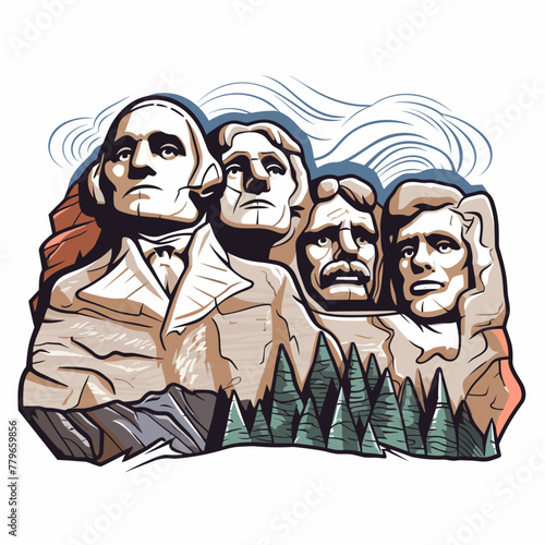 Mount Rushmore. Mount Rushmore hand-drawn comic illustration. Vector doodle style cartoon illustration photo