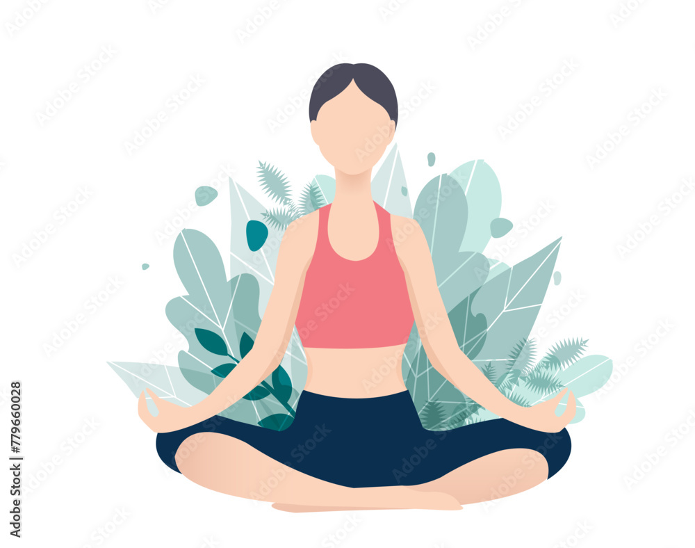 Illustration Woman Doing Yoga Flat Illustration