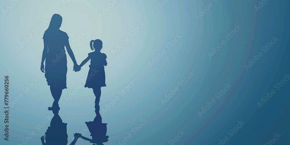 A woman and a child are walking together. The woman is holding the child's hand. Concept of warmth and love between the two A woman and a child are walking together. The woman is holding the child's hand. Concept of warmth and love between the two