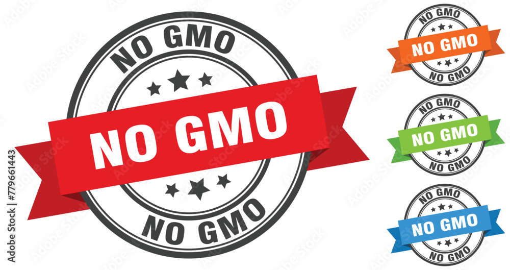 no gmo stamp. round band sign set. label