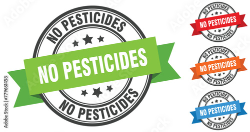 no pesticides stamp. round band sign set. label